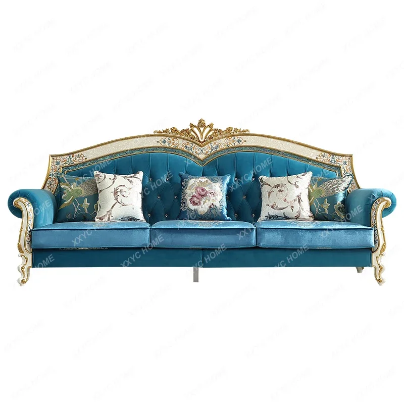 

Shell Patchwork Fabric Sofa Combination European Living Room Furniture High-End Solid Wood Hand Painted P7