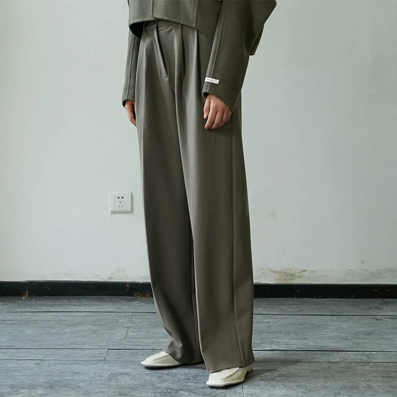 

ay Brown High Waist Wide Leg Pants Long Sle Independent Brand Cuisuyun Women's Faion High Waist Trousers