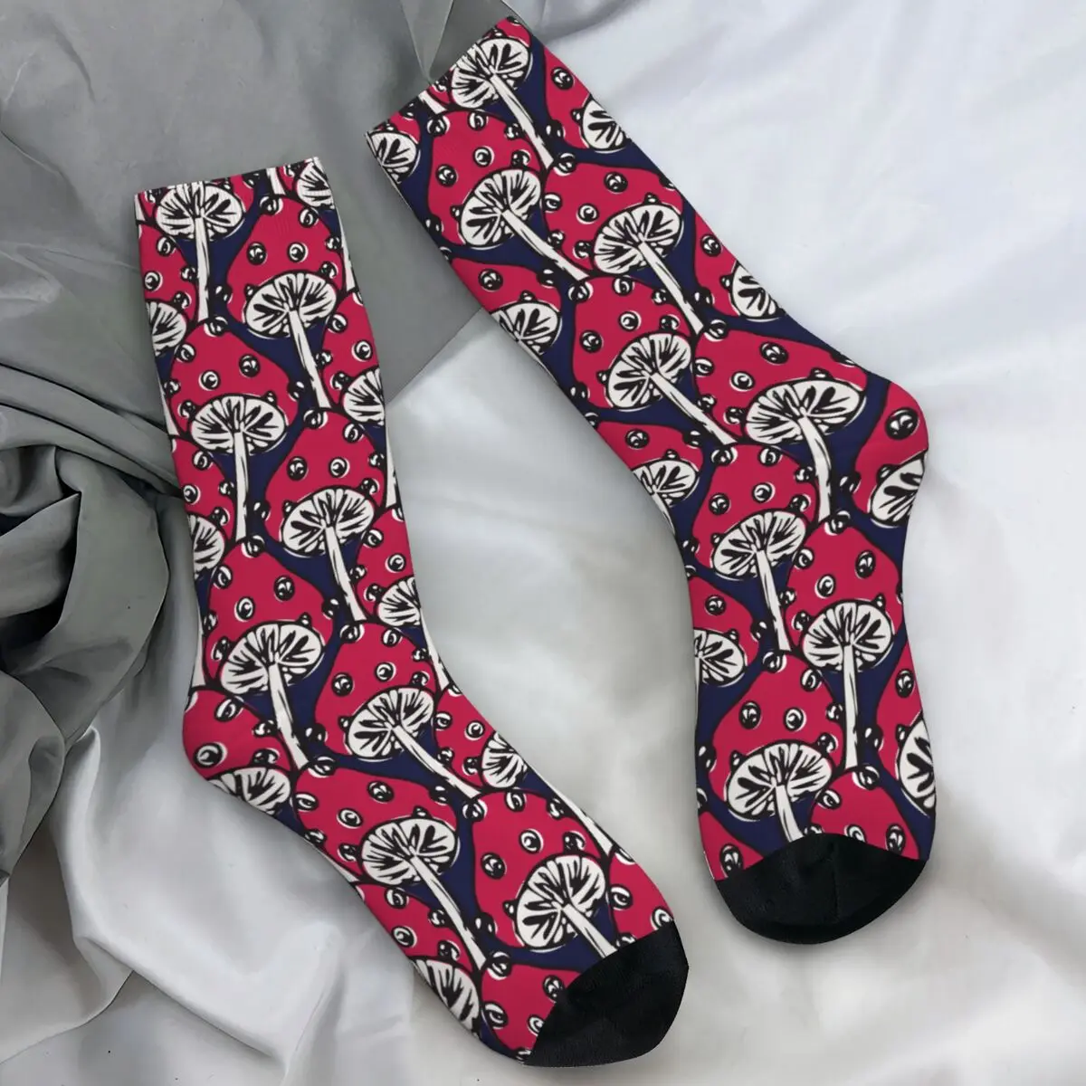 Amanita Mushrooms Socks Autumn Sketch Stockings Fashion Unisex Breathable Socks Custom Skateboard Non-Slip Socks