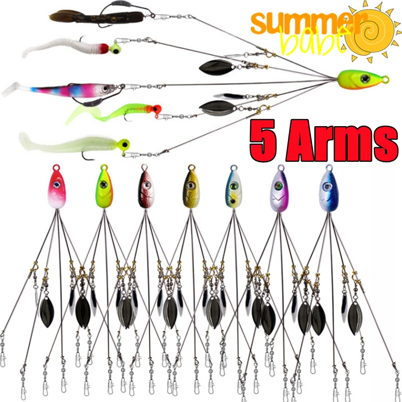 Mais novo guarda-chuva equipamento de isca de pesca 5 braços alabama rig cabeça isca de natação baixo grupo de pesca isca snap giratória spinner enfrentar ferramentas