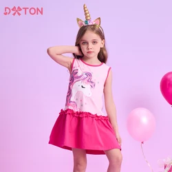 DXTON New Summer Girls Sleeveless Dress Unicorn Star Print Children Dresses Cotton Patchwork Toddler Dress Kids Casual Clothing