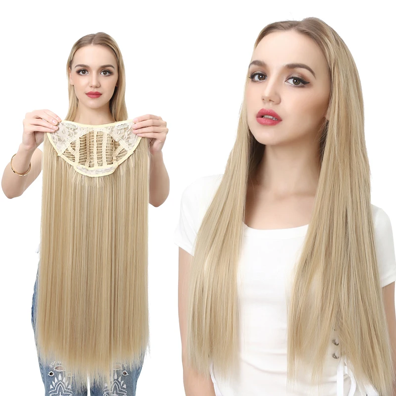 Long Premium Synthetic Straight U Part Clip in Hair Extension Clip-on Daily Use Natural Thick Fake Blonde Hairpieces For Woman