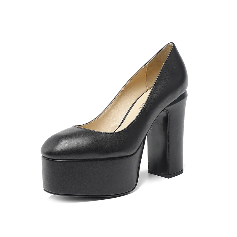 

Elegant women's formal shoes, high-quality genuine leather handmade high heels, shallow mouth thick heels, anti slip party shoes