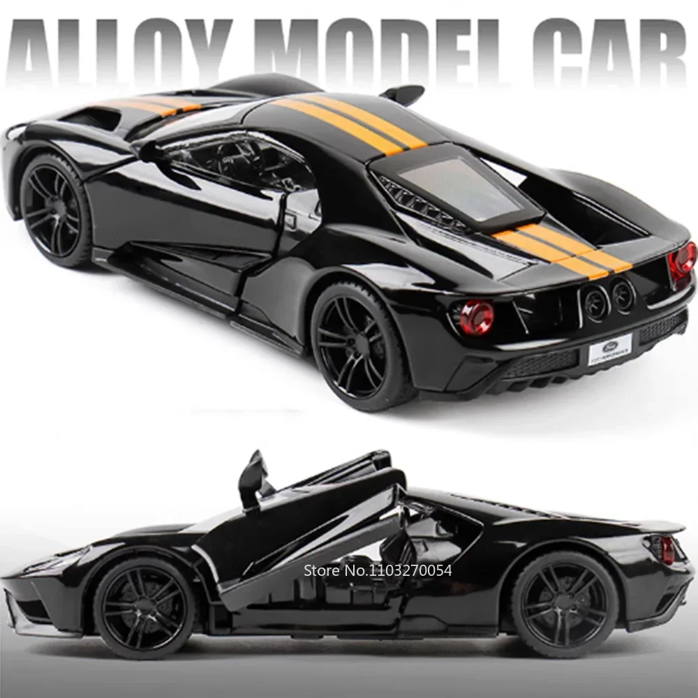 1:32 2017 FORD GT Toys Cars Model Alloy Diecast Vehices Doors Opened Sound Light Pull Back Rubber Tire Collection Kids Toy Gifts