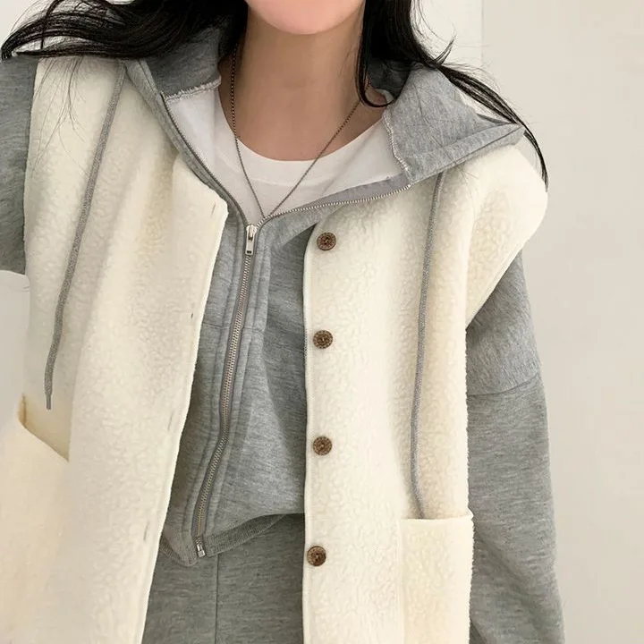 Ladies Cropped Vests Jackets Fashion Autumn Vest Coat Women Korea Style Sleeveless Casual Loose Woman Vest Lambhair Coat 2023