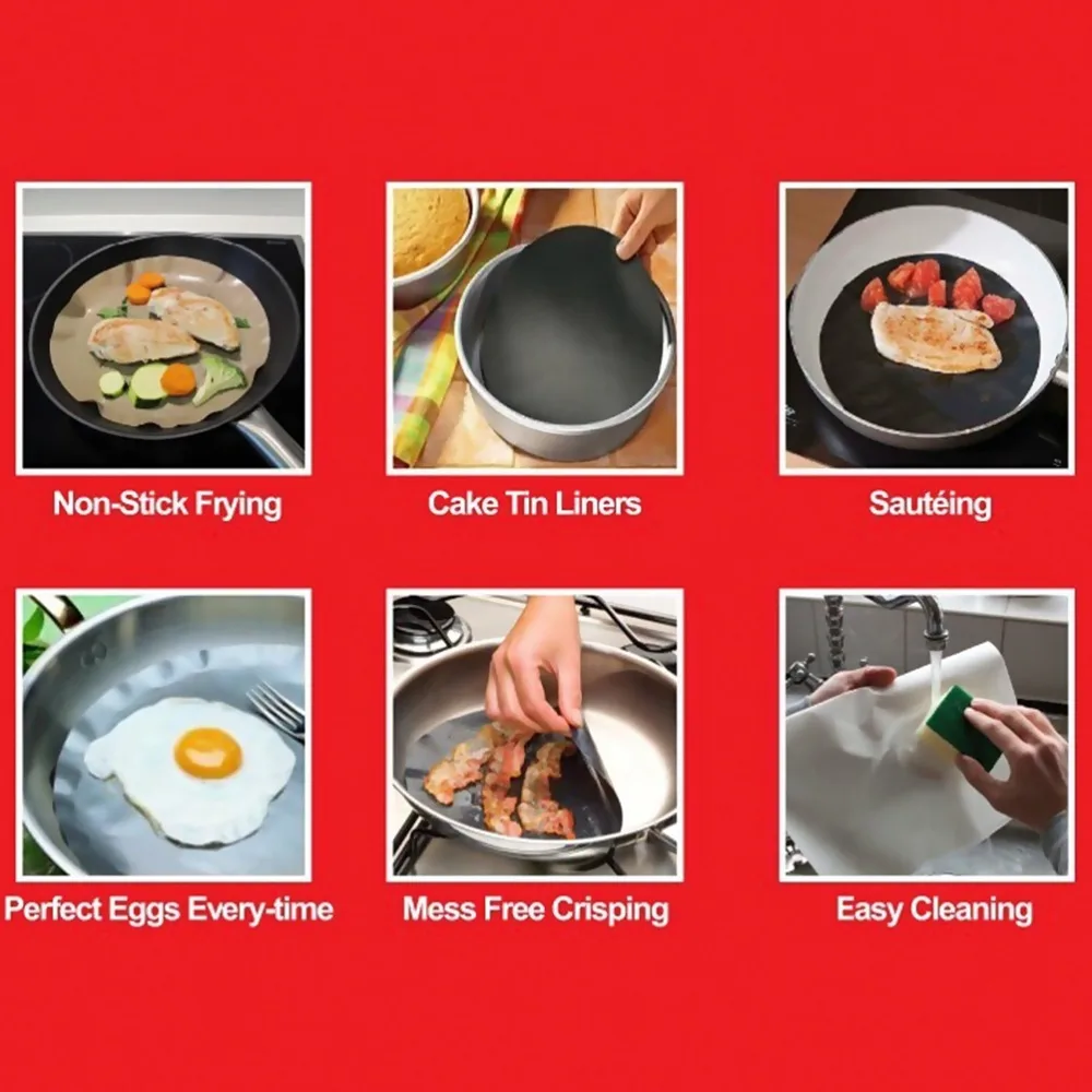2 PCS Fiberglass + PTFE Coated Frying Pan Liner Round Non Stick Wok Sheet Pad Reusable High Temperature Resistance Oven Liner