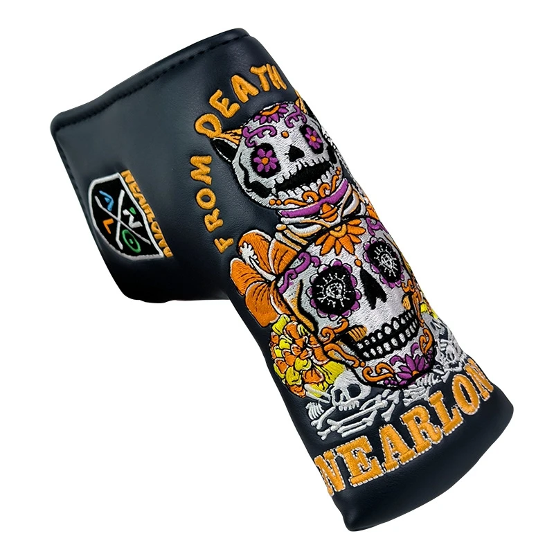 High Quality Golf Club Putter Head Cover, Magnet Straight Putter Cover, Skull Embroidery Golf Putter Protective