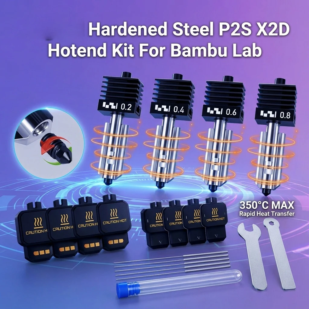 Hardened Steel P2S X2D Hotend Kit For Bambu Lab P2S Removable Nozzle 0.2/0.4/0.6/0.8 Silicone Sock Tool Set For Carbon Fiber