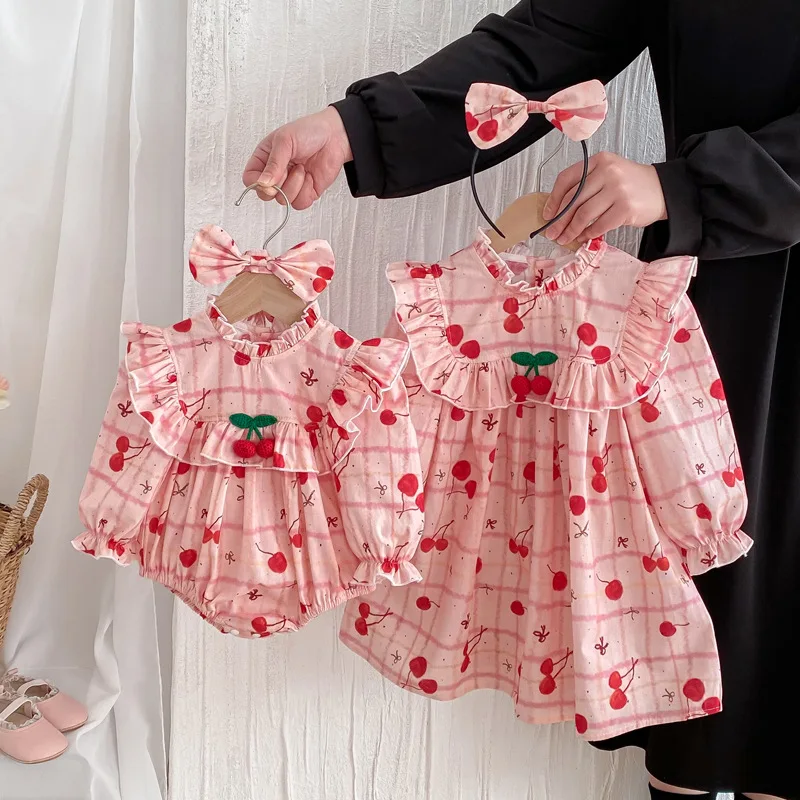 

Милый хлопковый наряд «Маленькая сестра, старшая сестра», одинаковая розовая одежда для маленьких девочек и сестер, боди для новорожденных, детское платье