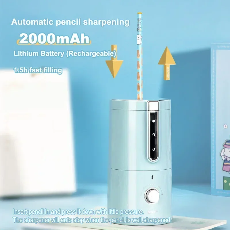 Deli Fully Automatic Electric Pencil Sharpeners USB Fast Charge Pencil Dispenser Christmas Gift for Children School Supplies