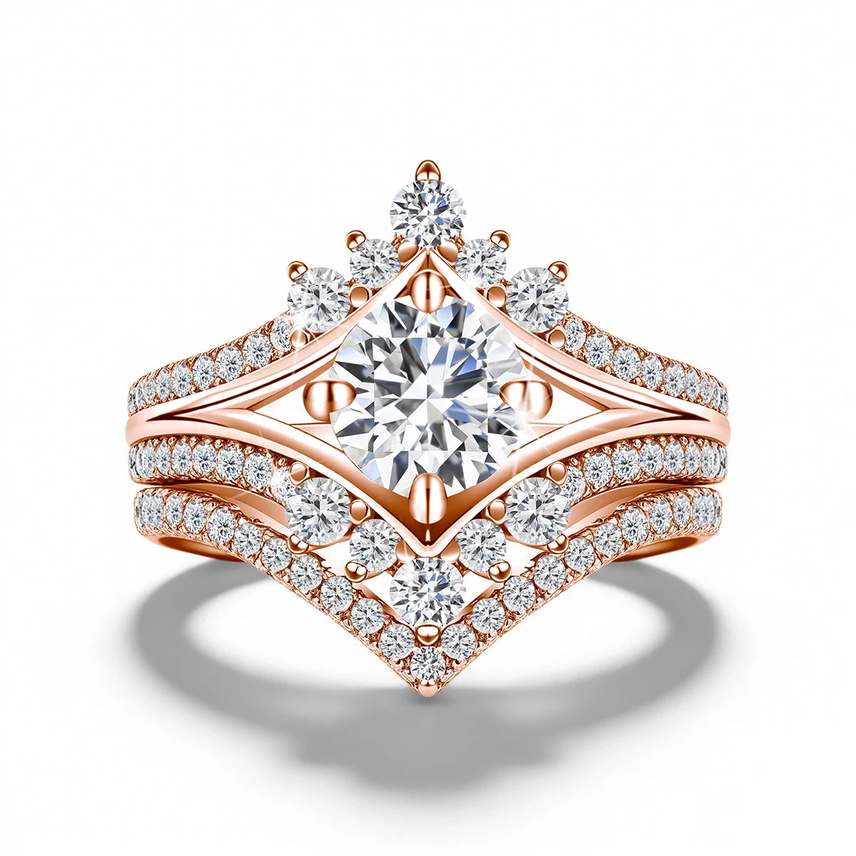 Wunderschönes Moissanit-Hochzeitsring-Set für Damen, V-förmiger Brillant-Zirkonia, Brautschmuck, 925er Silber-Verlobungsringe – Detail 8