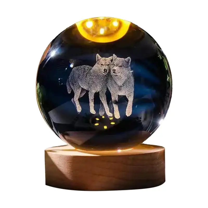 Crystal Ball Night Light Chic Modern Ball Lamp Decorative Crystal Ball With LED Base Etched Glass Animal Lamp Figurines For