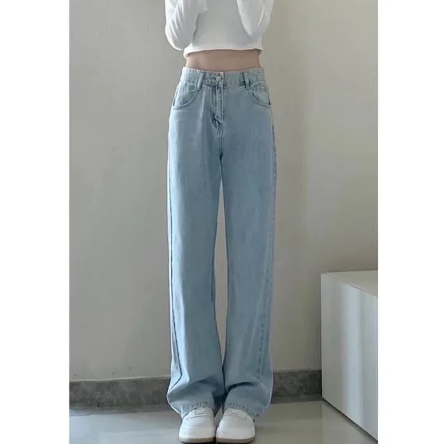 Jesień Wiosna Dżinsy Damskie Spodnie Dżinsowe Vintage Proste Spodnie Moda Damskie Białe Czarne Solidne Luźne Casualowe Szerokie Nogawki Spodnie