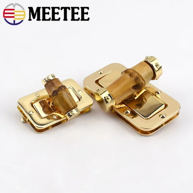 2/5Pcs Meetee Bamboo Turn Lock Snap Women Bag Twist Buckles Closure Clasps DIY Metal Purse Buckle Hardware Decor Accessories