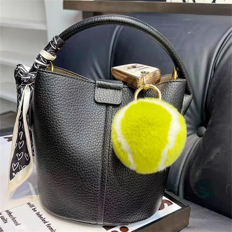 1PC Otter Rabbit Hair Small Tennis Car Keychain Pendant Plush Tennis School Bag Hanging Ornament