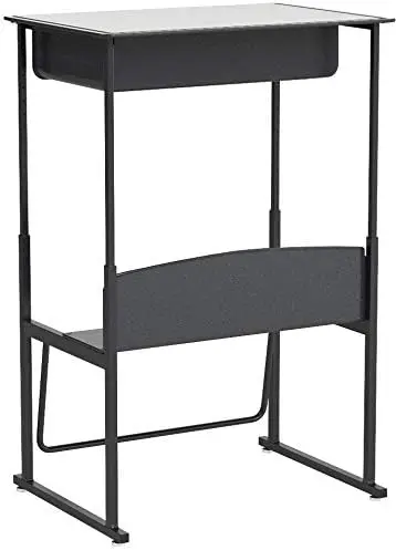 Adjustable-Height Desk Premium Desktop, Book Box, Swinging Footrest Bar, 28