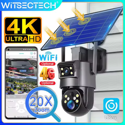 Witsectech 8MP 4G 태양광 카메라 야외 20X 줌 4G/WiFi 보안 카메라 PIR 감지 자동 추적 PTZ 감시 카메라 Ubox