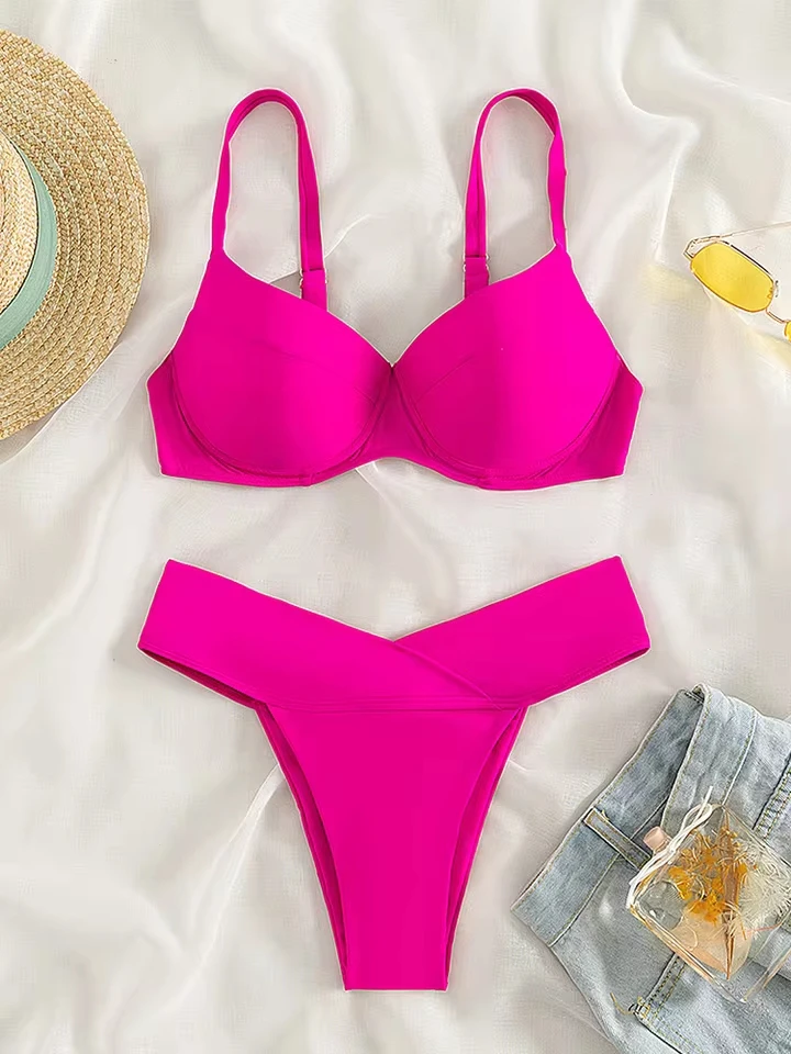 

Vzvn 2026 New Women 2 Swimsuit Sexy Hot 2 Piece Bikini High Waist Underwire Suspender Swimwear Beach Bathing Suit Beachwear