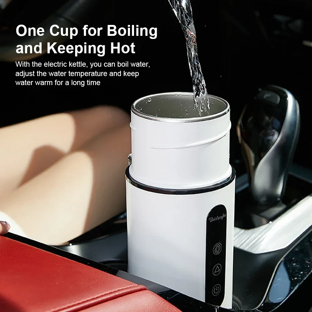 12V 24V Car Heating Cup Portable Car Electric Kettle With Stirrer Stainless Steel Water Warmer Bottle LCD Display Coffee Kettle