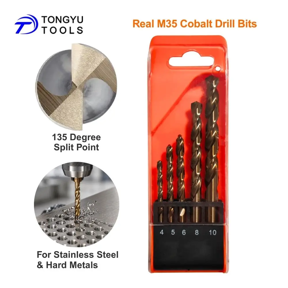 M35 Cobalt Drill Bit Set DIN338 HSS Co5% Twist Bits for Stainless Steel Hard Metals Heavy Duty Long Drilling Life