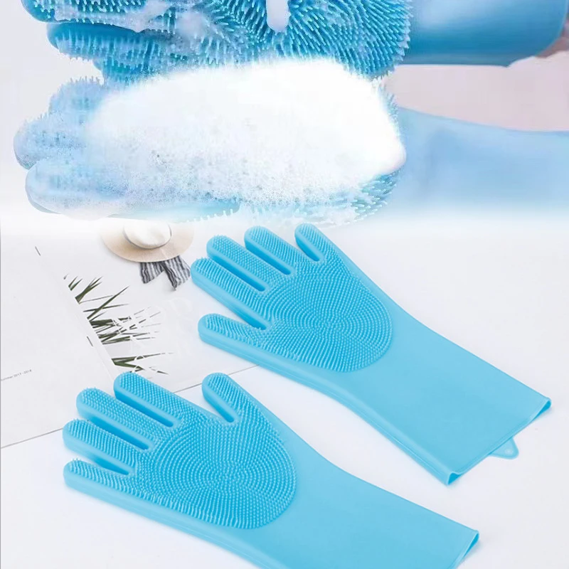 1Pair Dishwashing Cleaning Gloves Magic Silicone Rubber Dish Washing Glove for Household Scrubber Kitchen Clean Tool Scrub