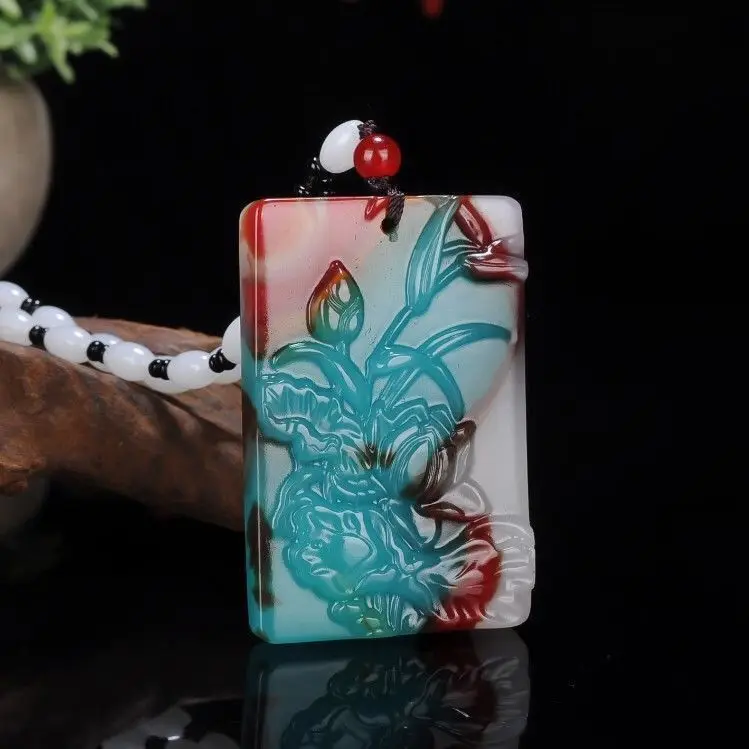 

Цветной нефритовый Цинлиан, мужское и женское атмосферное нефритовое брендовое ожерелье, кулон, нефритовый кулон, кулон, бренд (веревка с произвольным узором)