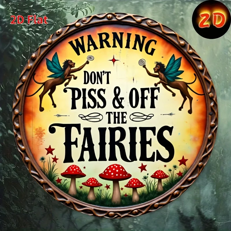 Decoración artística de pared de hierro "Don't Annoy the Fairies" - Diseño caprichoso vintage con detalles de hada verde y rojo/naranja/amarillo