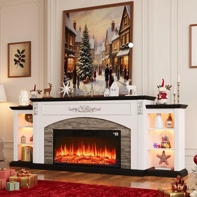 90inch Electric Fireplace TV Stand Fireplace with Mantel Holds TVs up to 100 Inch White Entertainment Center with 36
