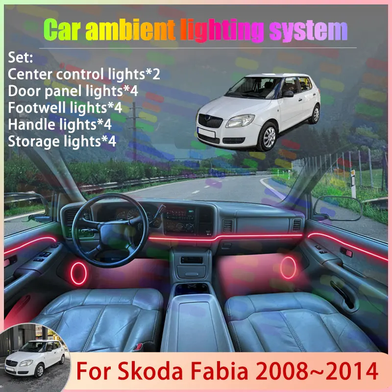For Skoda Fabia 5J MK2 2008~2014 2009 2010 MG 2/18 in 1 Car Atmosphere Light Lamp RGB Shade Ensemble Streamer Atmosphere Set