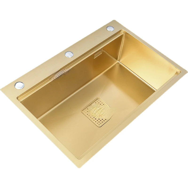 Nano Gold Stainless Steel Single Bowl Kitchen Sinks Kitchen Sink Divider Multifunctional Table Board Sink Basin Drainer Basket