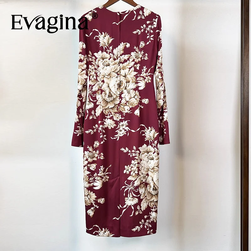 Evagina 2025 الخريف الأبيض الوردي التفاف الأرداف وقصة ضيقة مزاجه أنيقة غير مرنة الاستخدام اليومي فستان أنيق