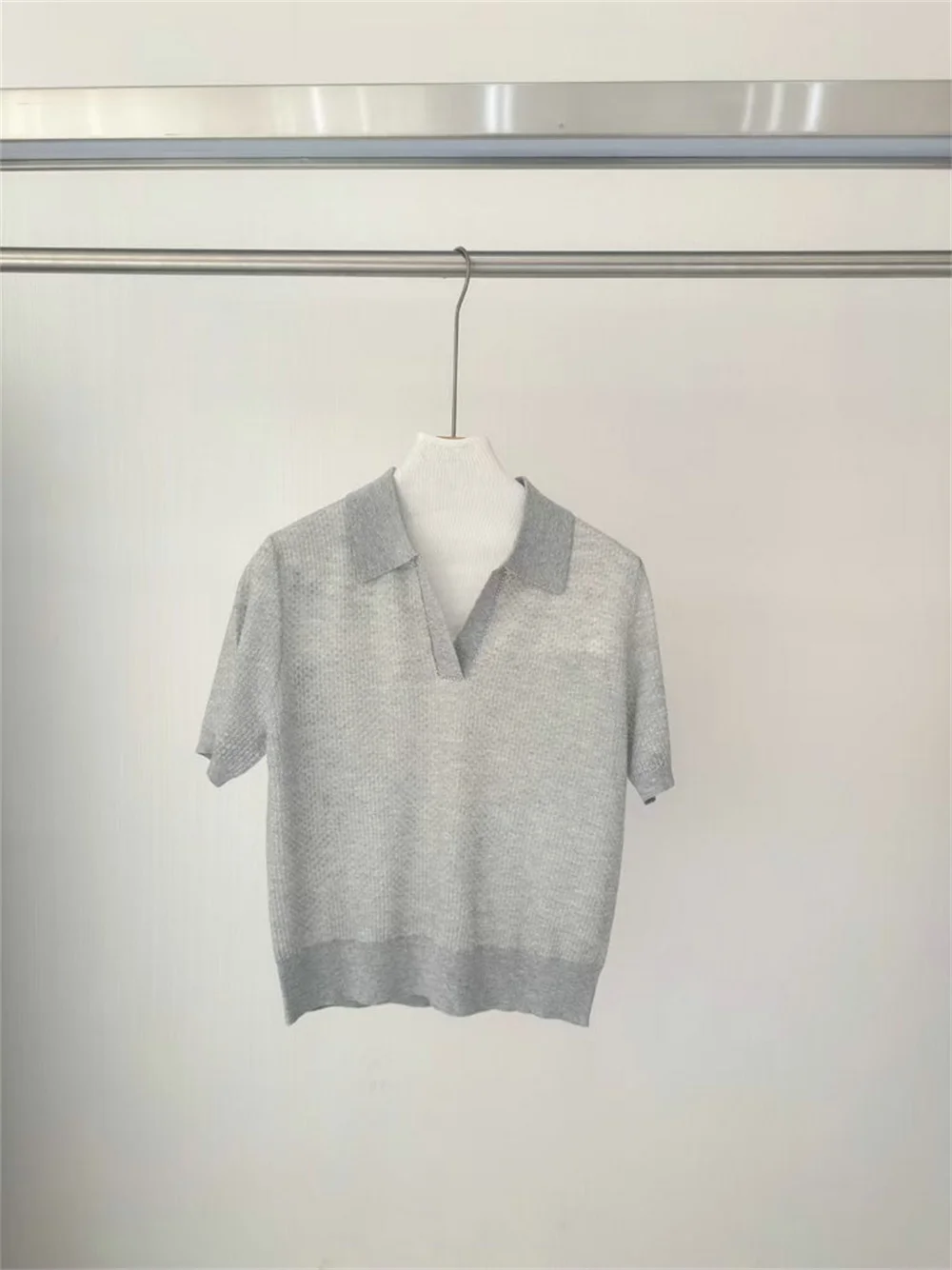

Women's Polo Collar Top Blended Commuting Knit Short-Sleeved