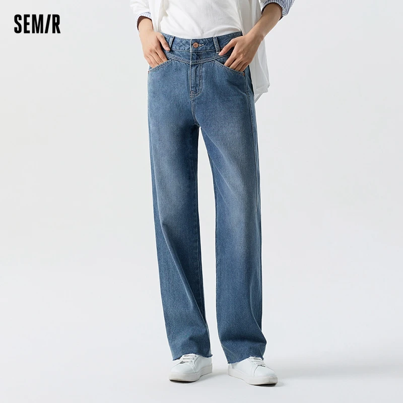 Semir Jeans Women Cool And Sassy Floor Mopping Pants 2024 Spring New Style Covering Flesh And Slimming Raw Edge Straight Pants