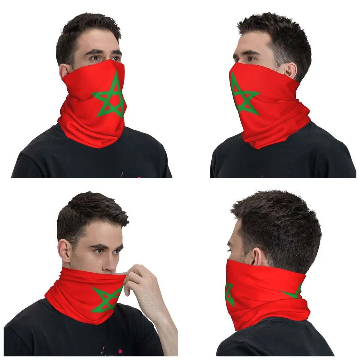 The Flag Of Morocco Bandana Neck Gaiter Printed Mask Scarf Multifunctional Balaclava Fishing Unisex Adult Breathable