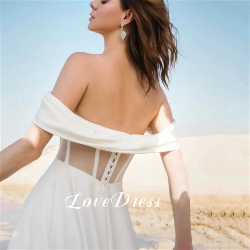 Love vestido de novia elegante con hombros descubiertos, escote en V profundo con lazo, manchas, abertura lateral alta, largo hasta el suelo, espalda abierta, línea A, vestidos de novia