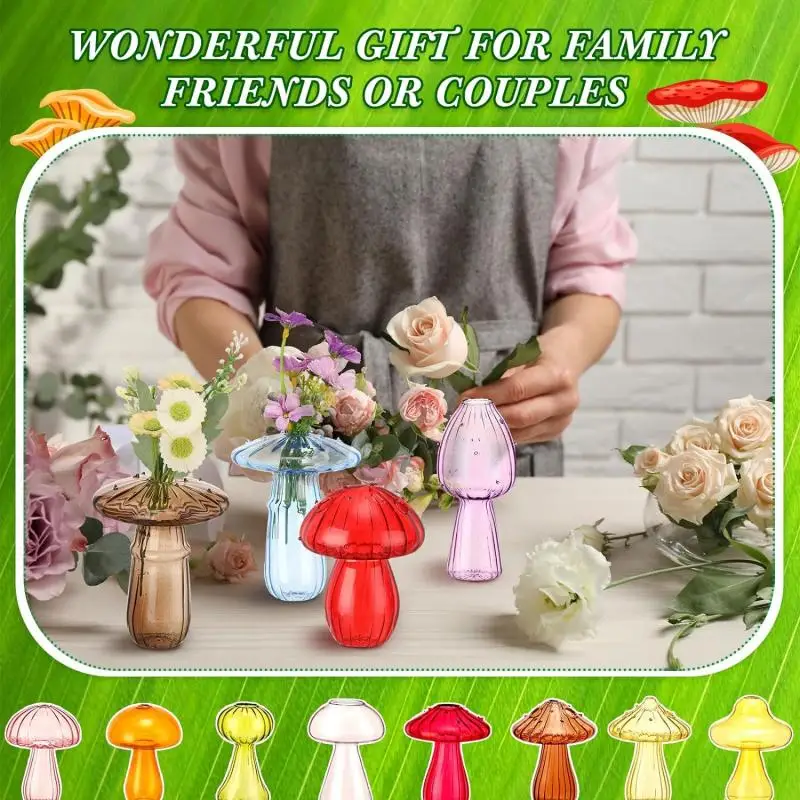 New Mushroom Glass Vase Creative Plant Hydroponic Vase Home Transparent Aromatherapy Bottle Small Vase Table Flower Decorations