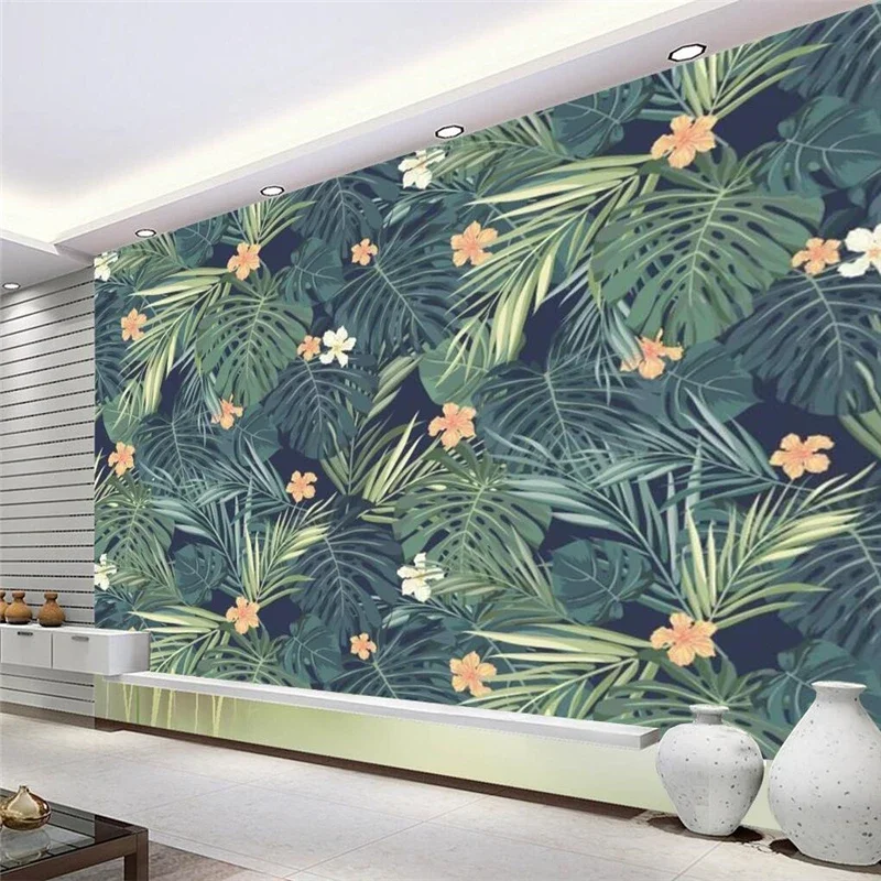 

Индивидуальные 3D-обои с тропическими растениями и листьями для гостиной, фон для телевизора и дивана, 3D-обои, декор для дома, наклейки