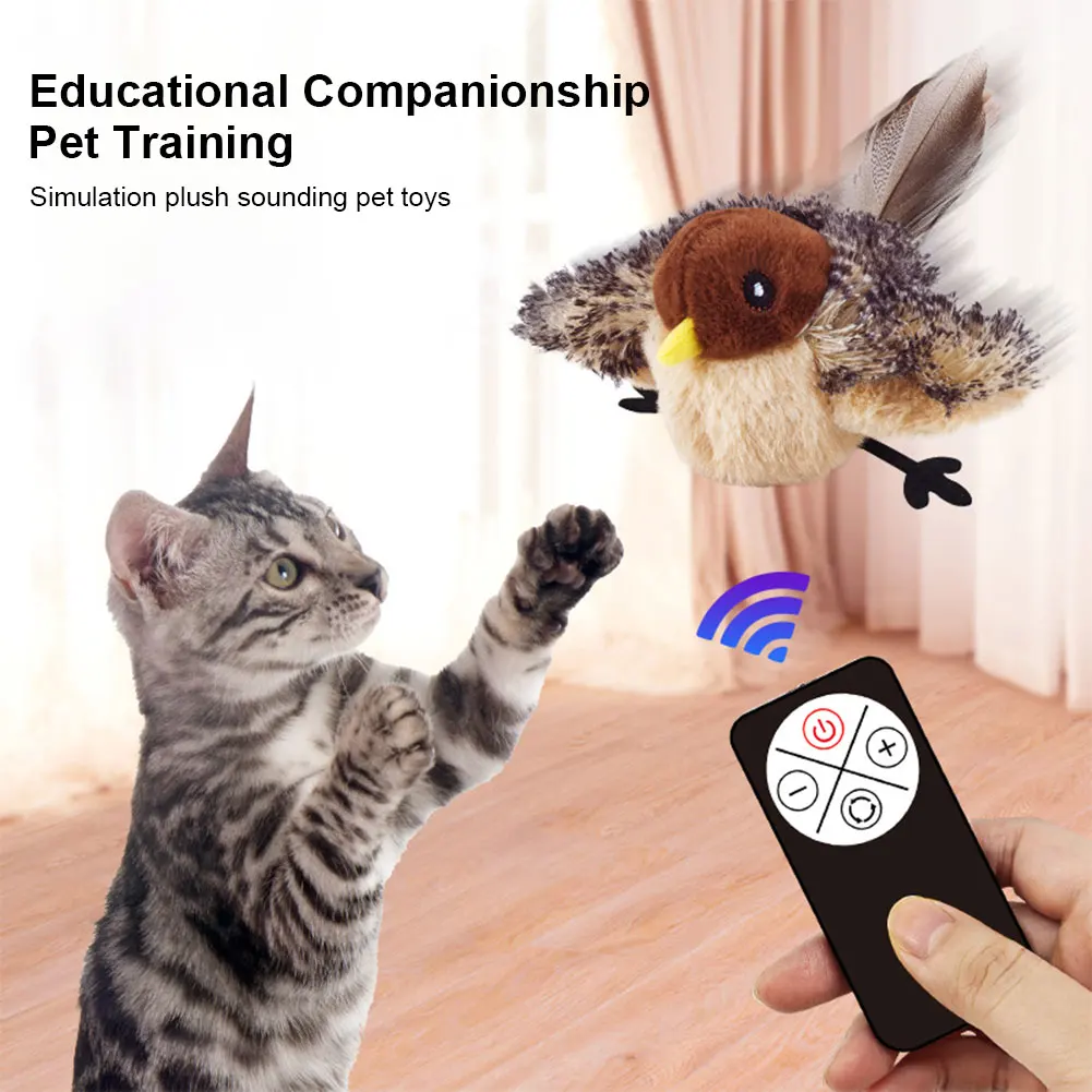 Interactive Cat Toys Flapping Bird Cat Toy Flying Wings Sparrow Catnip Toys Vivid Chirping Simulation Bird Interactive Cat Toy