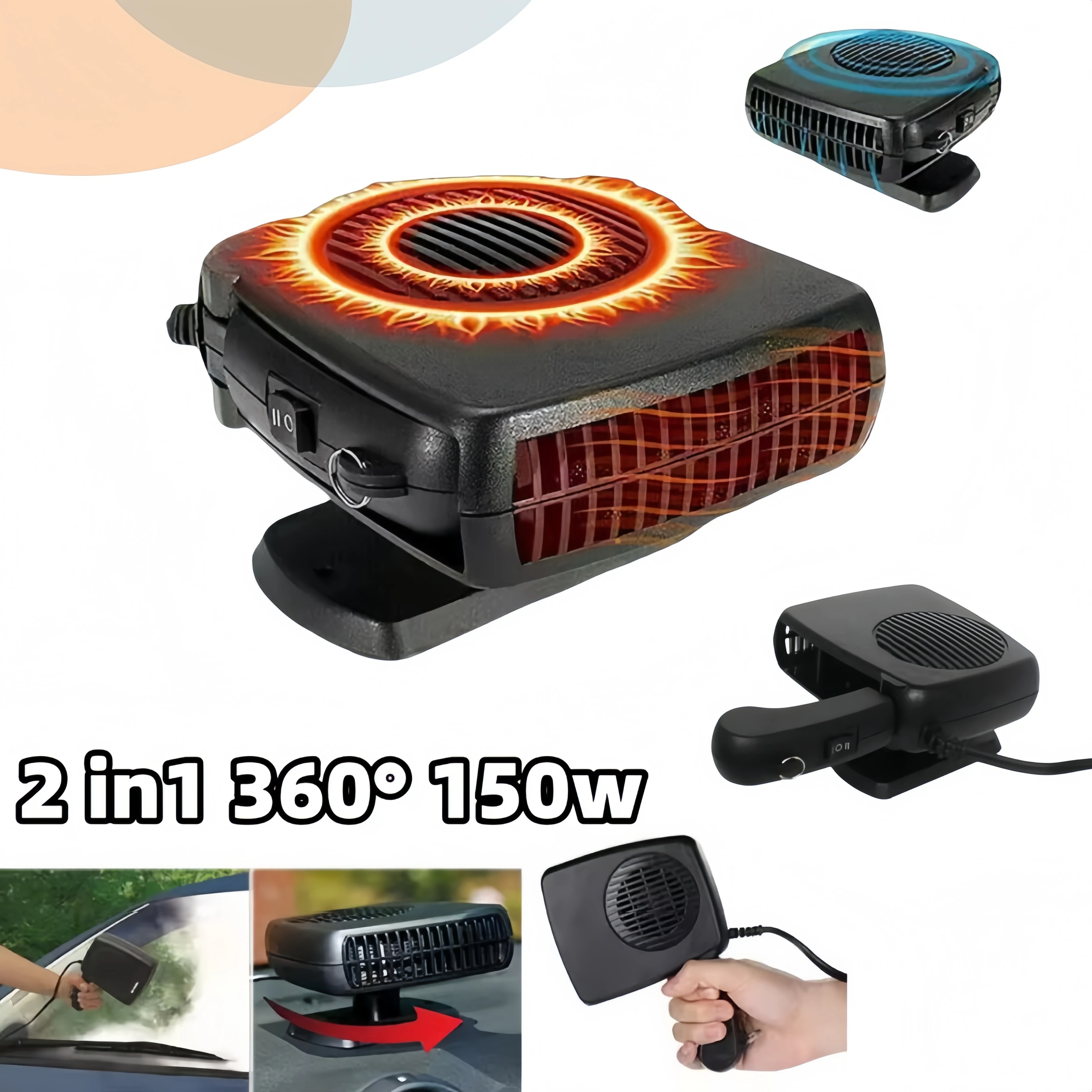 Ventilador aquecedor de carro portátil, 12v 24v, função dupla, descongelador, cooler, para-brisa, removedor de neblina, todas as estações, acessórios automotivos