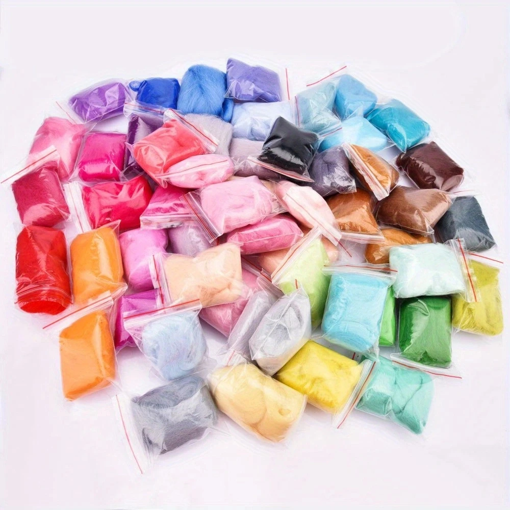 36 Colors Fiber Woolen Yarn, Wool Roving Needlework Wool Felting DIY Hand Spinning, Needlework Craft, 3g/Color