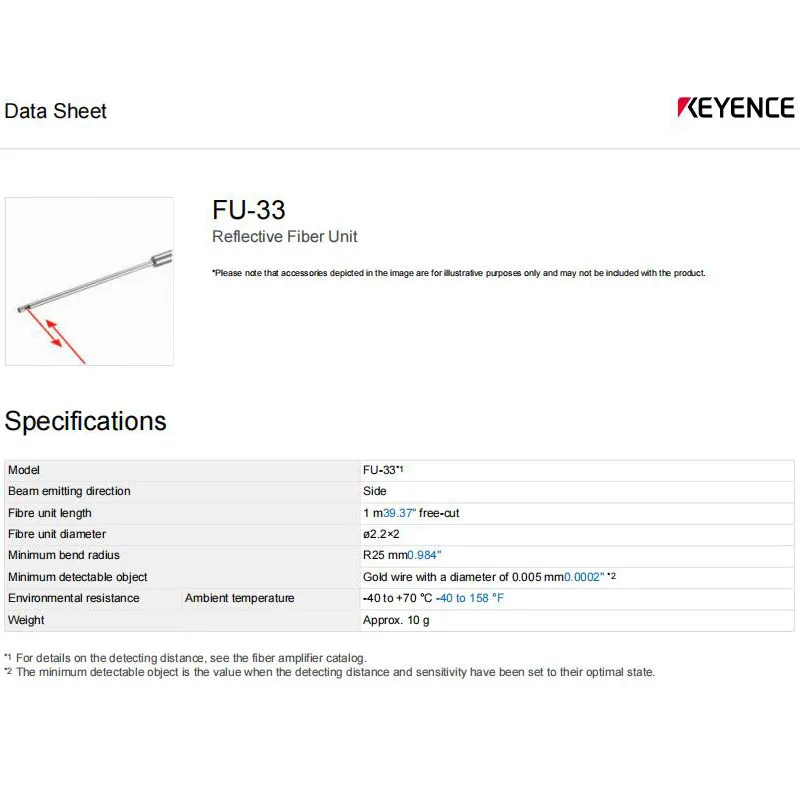FU-33 New Original KEYENCE Side-sensing diffuse reflection fiber optic sensor