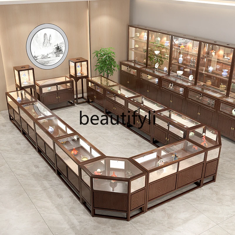 중국 스타일 단단한 나무 박물관 디스플레이 캐비닛 보석 돌 유리 디스플레이 캐비닛