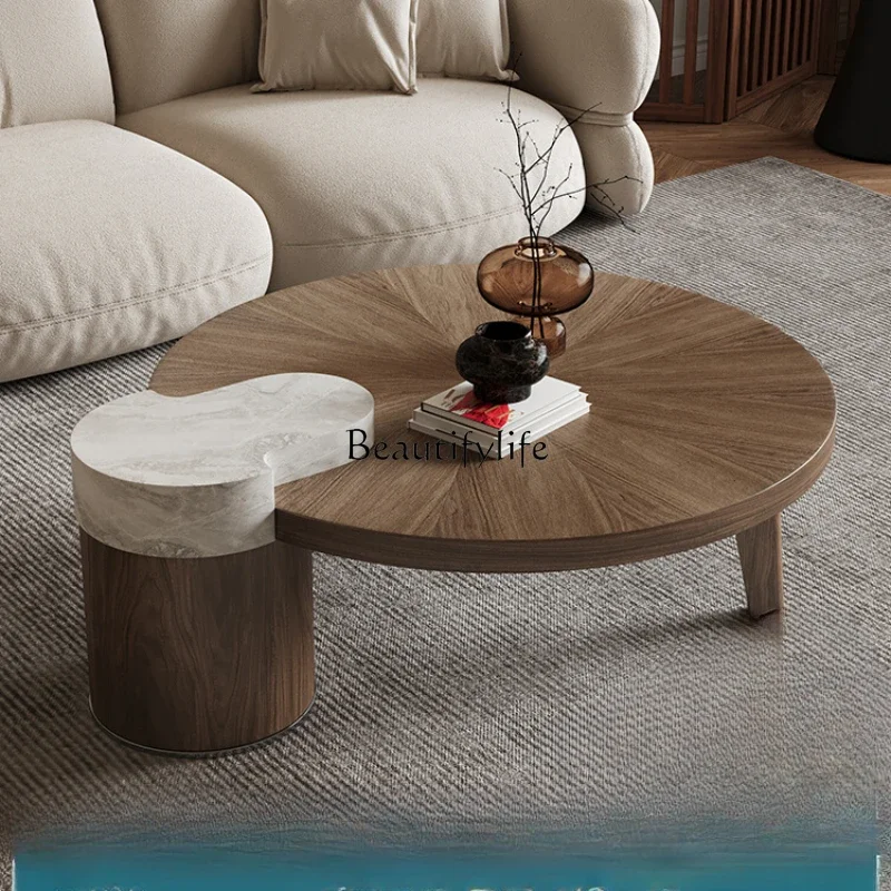 Retro round wabi-sabi wind coffee table light luxury simple Italian creative medieval coffee table