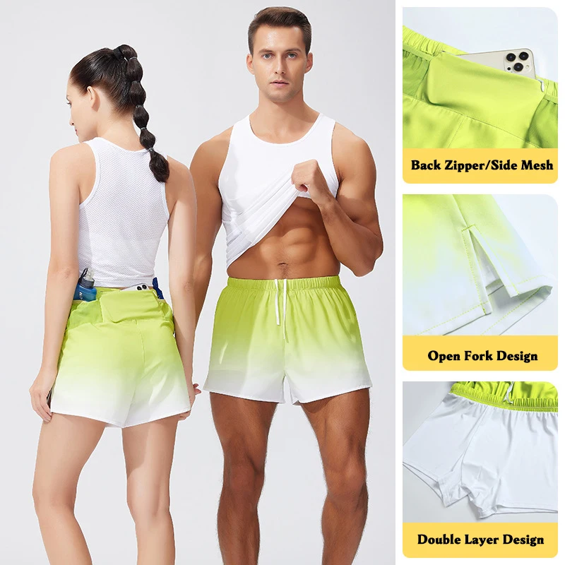 شورت رياضي نسائي متدرج سريع الجفاف مع سحاب خلفي وجيوب شبكية جانبية شورت شاطئ للسباحة وركوب الأمواج وصالة الألعاب الرياضية والجري