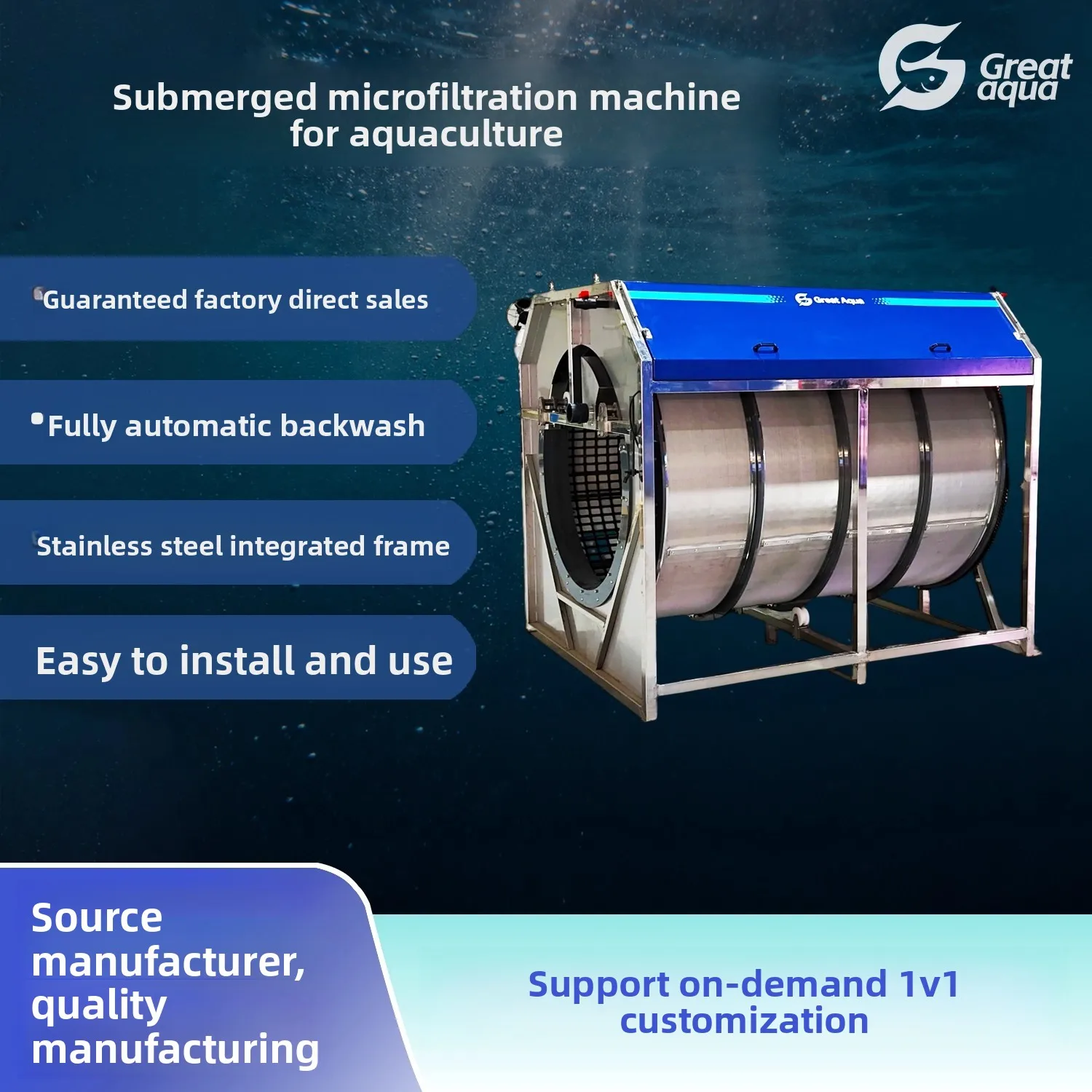 Grote drumfilter Groothandel Intelligentie Vislandbouwapparatuur Terugspoeling Roterende Drun-filter