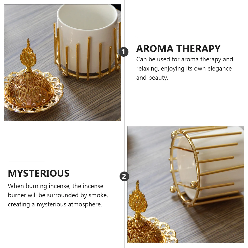 

1Pcs European Style Ceramic Metal Incense Burner Golden Size L Aromatherapy Relaxation Xmas Censer Decor Gift Xmas Censer