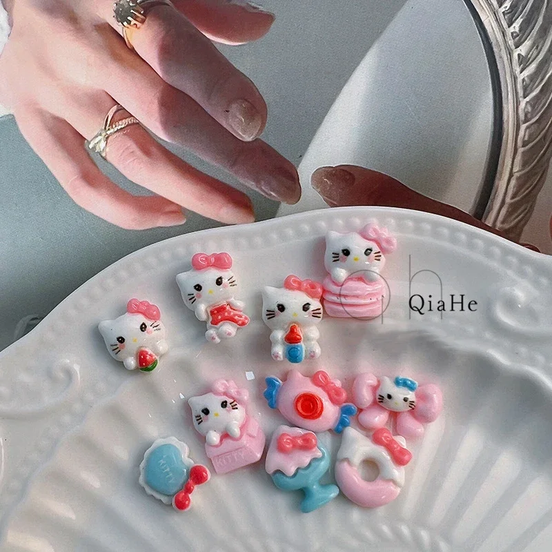 New 20Pcs Sanrios Hello Kitty Nail Decoration Art Nail Patches Diy Hairpin Phone Hairpin Handmade Nail Sticker Accessory Toys