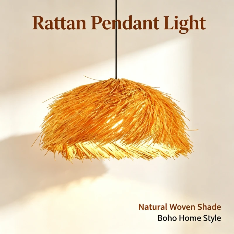 Southeast Asian Classical Straw Hat Rattan Pendant Light Ceiling Restaurant Hotel Hanging Lamps Home Room Decoration Chandeliers