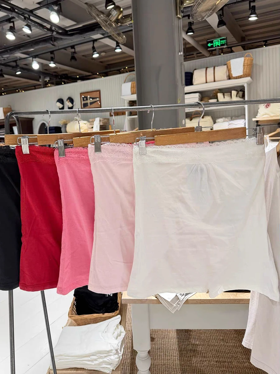 Lace Trim Cropped Tube Top Woman Summer Cotton Sexy Strapless Camisole Female Casual Simple Sweet Preppy Style Slim Tank Tops