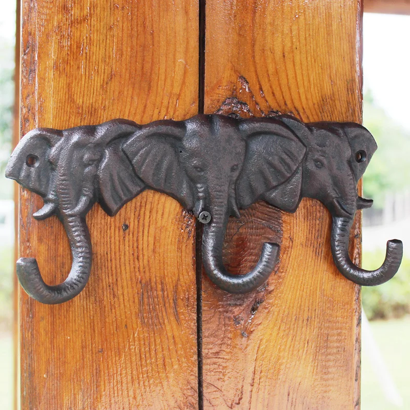 

European Style Creative Key Hooks Elephant Door Back Clothes and Hat Hook Three-dimensional Retro Wall Decoration